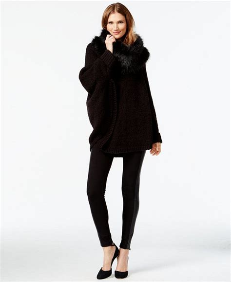 michael kors faux fur collar poncho sweater